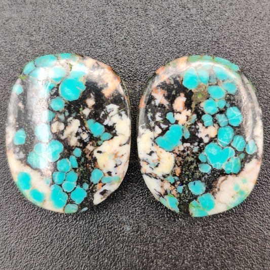 Tibetan Turquoise Earring Cabochon Pair 32.9 carats (6.58g)